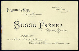 Susse Frères (Foundry) (Bronzes d'Art) 1912 Catalog, Sculptures Carpeaux, Debon, Lequesne, Cristesco, Barrias, Cain, 4 illustrated pages, 4 pages