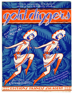 Jacq Boullaire 1923 Gold Diggers, Dolly Sisters Fox Trot Art Deco Music Score, 4 pages