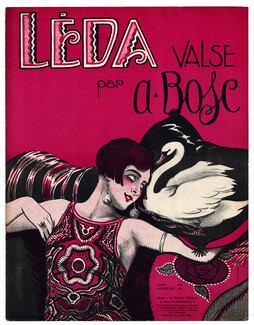 C.Lérice 1926 Léda Valse par A.Bosc, Flapper, Swan, Music Score, 8 pages