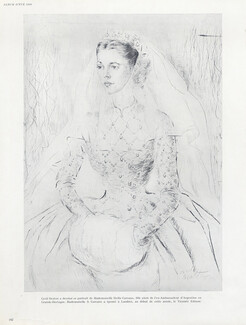 Cecil Beaton (Drawing) 1946 Stella Carcano Portrait, Wedding Dress