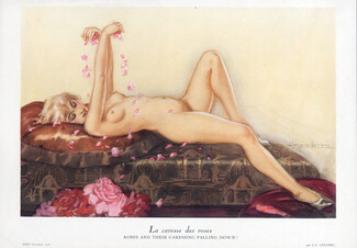 Jacques Leclerc 1926 La Caresse des Roses - Roses and their Caressing Falling Down, Nude