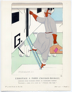 L'Essayage à Paris (Croydon-Bourget), 1922 - Thayaht, Costume pour tourisme aérien de Madeleine Vionnet. La Gazette du Bon Ton, n°4 — Planche 27