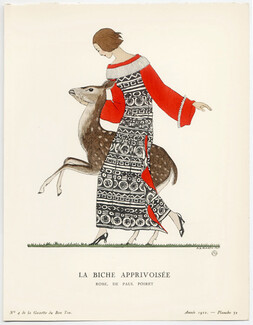 La Biche Apprivoisée, 1922 - A. E. Marty, Robe de Paul Poiret. La Gazette du Bon Ton, n°4 — Planche 32