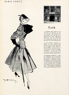 Jacques Fath 1948 Store front, J. Demachy Fashion Illustration