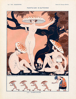 George Barbier 1916 Les Champignons, Fancy Autumn Mushroom Women Nude