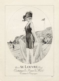Au Louvre (Department Store) 1920 Costumes de Bain de Mer, Maurice Millière, Bathing Beauty, Swimwear
