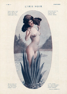 Henry Gerbault 1925 ''L'Iris Noir'' Black Iris Flower Nude