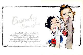 Crescendoe (Gloves) 1962 Caresse, Double page, René Gruau