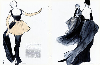 René Gruau 1949 Robert Piguet, Jean Dessès, Jacques Fath, Evening Gowns