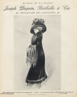 Joseph Paquin Bertholle 1909 Fur Coat, Muff, Maurice Millière, Feathers Hat