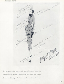 Jacques Fath 1948 Drawing, Autograph
