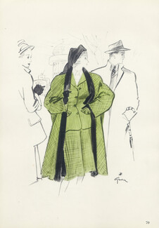Paquin 1945 Winter Coat, René Gruau Fashion Illustration