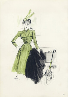 Robert Piguet 1945 René Gruau Fashion Illustration