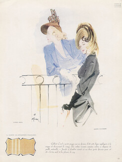 Gilbert Orcel & Janette Colombier 1945 Feathers Hats, René Gruau, G. Martin (Fabric)