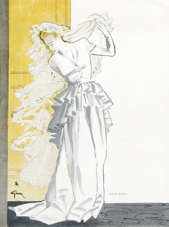 Marcel Rochas 1945 Wedding Dress, René Gruau