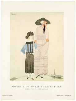 Portrait de Mme V. R. et de sa fille, 1922 - Charles Martin, Robes de Jeanne Lanvin. La Gazette du Bon Ton, n°9 — Planche 69