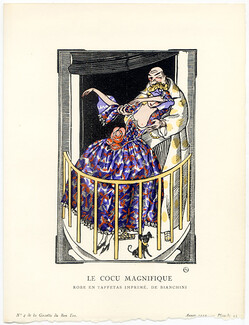 Le Cocu Magnifique, 1922 - Fernand Simeon, Robe en taffetas imprimé de Bianchini. La Gazette du Bon Ton, n°4 — Planche 25