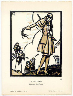Remords, 1920 - Maurice Leroy, Costume de Chasse. La Gazette du Bon Ton, n°6 — Planche 41