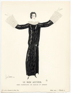Le Bon Accueil, 1922 - Georges Lepape, Robe d'après-midi de Martial et Armand. La Gazette du Bon Ton, n°4 — Planche 31