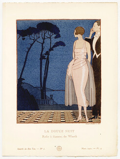 La Douce Nuit, 1920 - A.E. Marty, Robe à danser de Worth. La Gazette du Bon Ton, n°2 — Planche 13