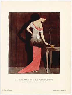 La Cendre de la Cigarette, 1922 - A.E. Marty, Robe du soir, de Paul Poiret. La Gazette du Bon Ton, n°10 — Planche 77