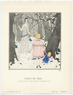 Conte de Fées, 1921 - Pierre Brissaud, Robe du soir et robe d'enfant de Jeanne Lanvin. La Gazette du Bon Ton, n°10 — Planche 78
