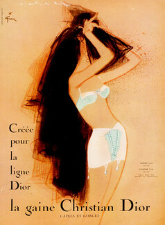 Christian Dior (Lingerie) 1960 René Gruau, Gorge D64, Ceinture D91