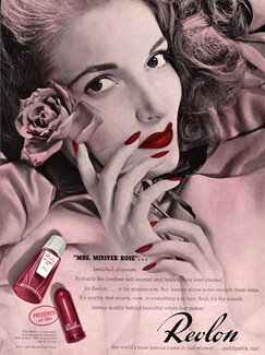 Revlon (Cosmetics) 1943 Mrs Miniver Rose, Lipstick, Nail Enamel