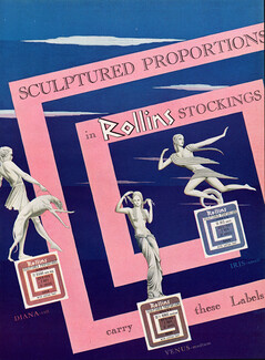 Rollins (Hosiery, Stockings) 1945 Iris, Diana, Venus, Greek Sculpture
