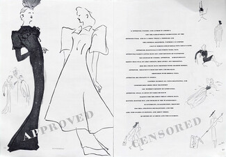 Approved, passed, and landed in America are these Schiaparelli silhouettes. 1940 Marcel Vertès