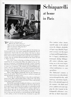 Schiaparelli at home in Paris, 1945 - Elsa Schiaparelli "The Talleyrand" René Bouché, Texte par Bettina Wilson, 6 pages
