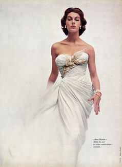 Jean Patou 1952 Raimon (Fabric), white Evening Gown, Strapless Dress**