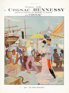 Hennessy 1937 Edy Legrand, Art Nouveau, Ship Boat
