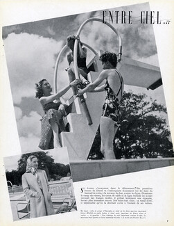 Hermès (Swimwear) 1941 Robe de plage, Maillot en satin imprimé, Beachwear