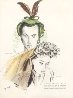 André Delfau 1947 Suzanne Talbot & Rose Valois, Feutre vert, Capote en antilope