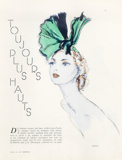 Jean-Gabriel Domergue 1936 4 illustrated Pages, Caroline Reboux, Le Monnier, Louise Bourbon, Madame Agnès, Rose Descat, Rose Valois, Suzy, 4 pages