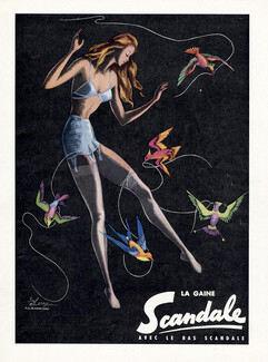 Scandale (Lingerie) 1955 Stockings Girdle Bra Lesage (L)