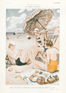 Georges Pavis 1931 Joies de la Plage, Bathing Beauty, Knitter