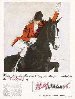 H. Moreau & Cie (Textile) 1951 Horse Riding, Mourgue (Version B)