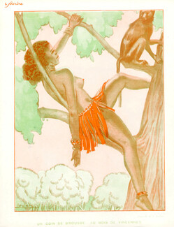 Un Coin de Brousse Au Bois de Vincennes, 1931 - Jacques (Julien) Leclerc African, Topless, Monkey