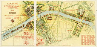Plan de l'Exposition Internationale de Paris 1937, Trocadéro, Tour Eiffel, Champ de Mars, Grand Palais...