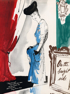 René Bouché 1942 Turquoise Dress, Henri Bendel, Bonwit Teller