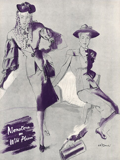 René Bouché 1941 Hat by Garfunkel, Jacket and Skirt Frank Gallant, Marshall Field & Company