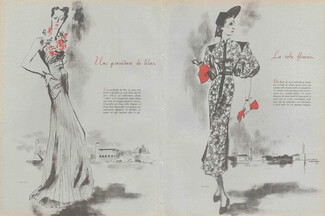 Pierre Mourgue 1937 Nina Ricci, Bruyère, Worth, O'Rossen, 4 illustrated pages, 4 pages
