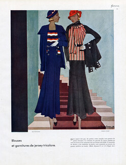Mainbocher 1932 Blouses et garnitures de jersey tricolores, Olré, Haramboure