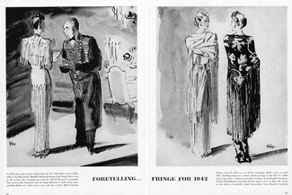 René Bouët-Willaumez 1941 Evening Gown Hattie Carnegie, Shawl Fringe, Bergdorf Goodman, 4 pages
