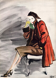 René Bouët-Willaumez 1944 Tangerine coat of Fortsmann wool lined with nutria