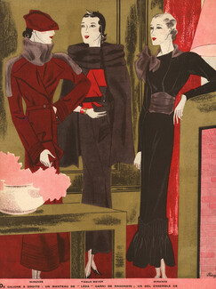 Mirande, Tissus Meyer 1935 "Le Rayon Rouge", Léon Bénigni, Fashion Illustration