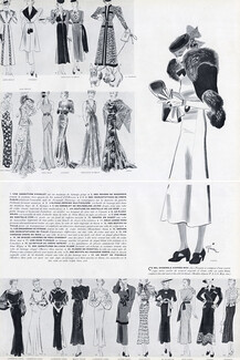 René Gruau 1937 Paquin, Jane Regny, Véra Boréa, Chanel, Daniel Gorin, Molyneux, Maggy Rouff... Evening Gowns, 3 pages