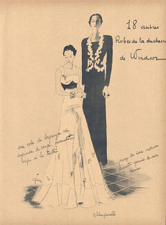 René Gruau 1937 Schiaparelli, 18 Duchesse of Windsor dresses, 4 pages